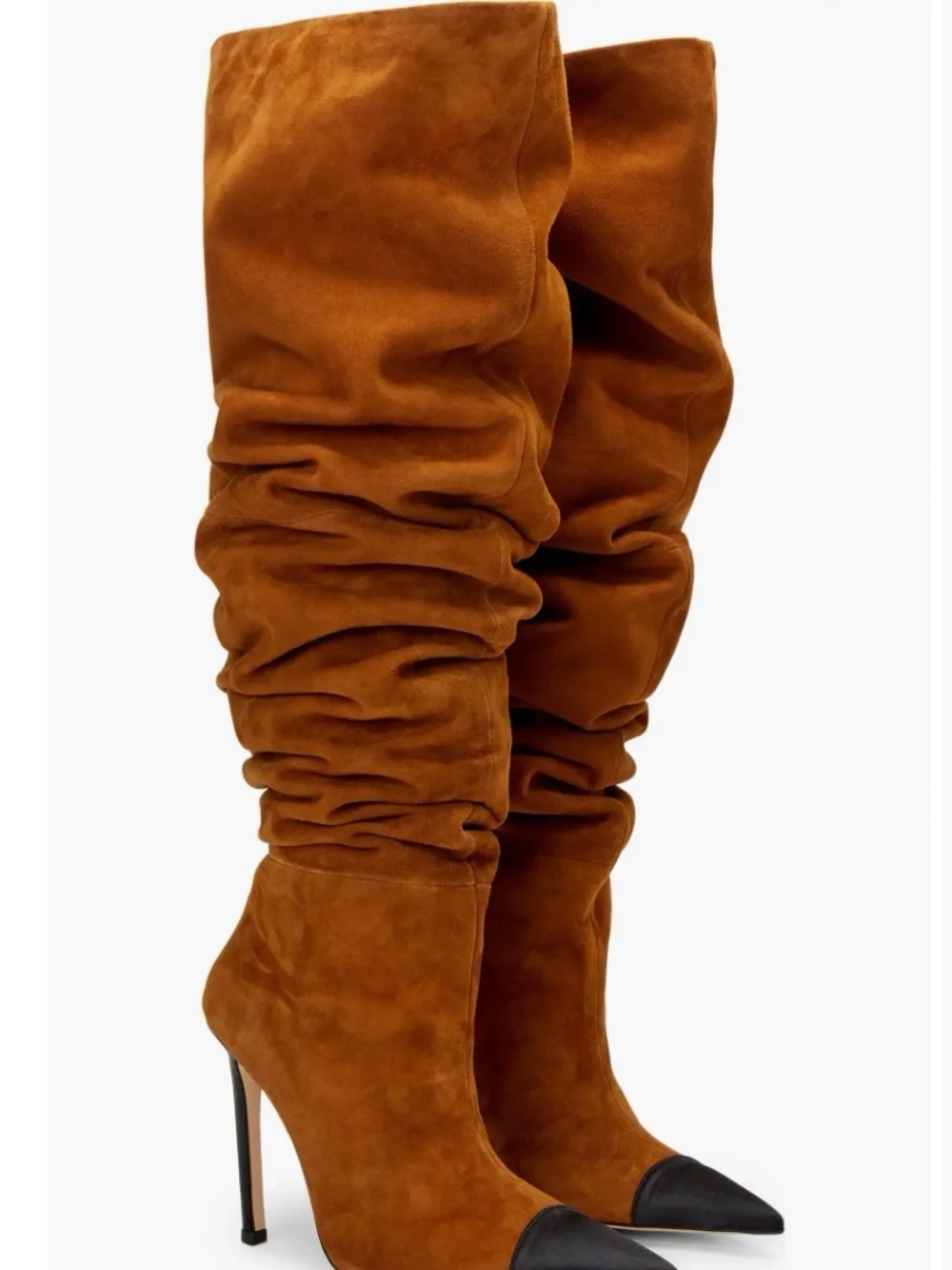Good American Tan Over the Knee Slouch Boots Sz 7.5 Pointed Toe Stiletto NWOT